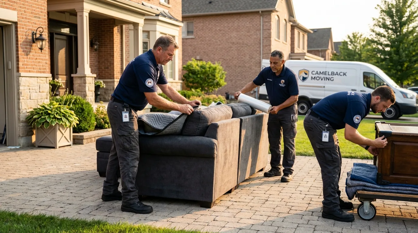 Large estate moving crew wrapping furniture in Goreville, IL