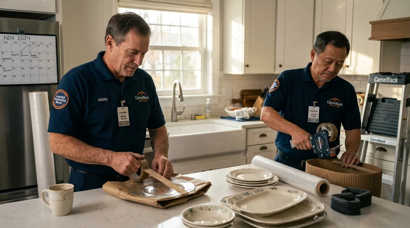 Professional crew packing kitchen dishware in Goreville, IL